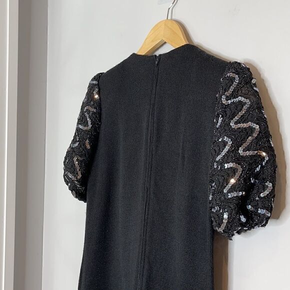 Vintage 80’s Leslie Fay Sequin Puff Sleeve Midi Dress - Picture 7 of 12